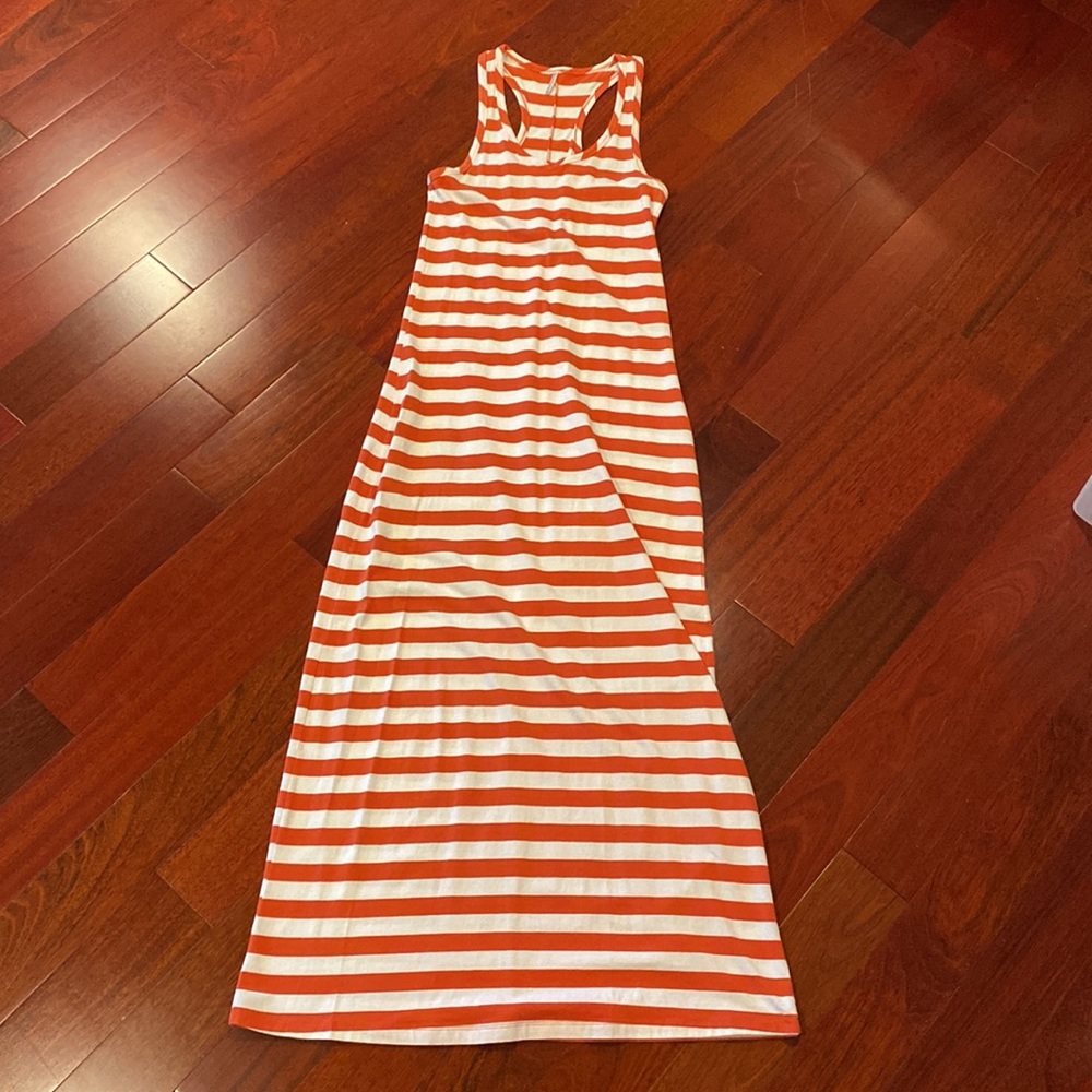 Tresics Racerback Tank Maxi Dress Striped White & Orange Size M